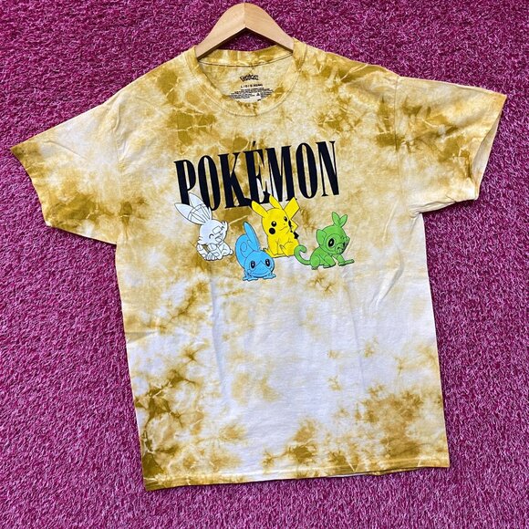 Pokemon Pikachu Grookey Scorbunny Sobble Gold Yellow Tie-Dye Shirt Large - Picture 3 of 4